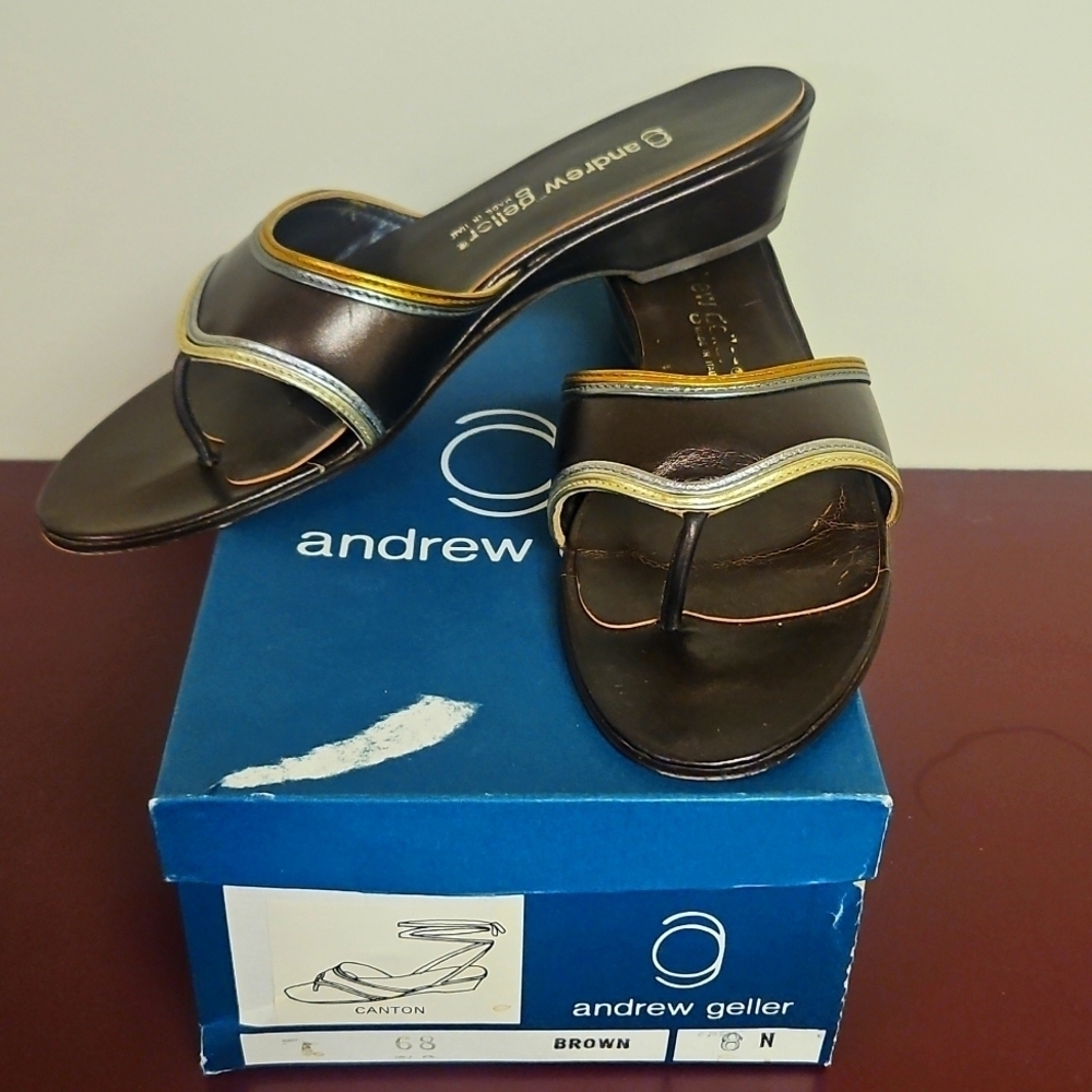 Vintage Andrew Gellar Canton Brown Leather Sandal 8N In Box